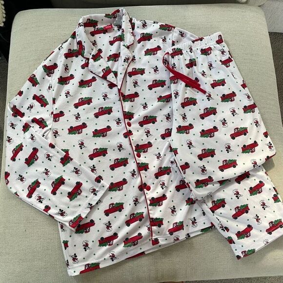 Disney Other - Disney Mickey Mouse 2pc Flannel Santa Christmas Tree Pajamas M